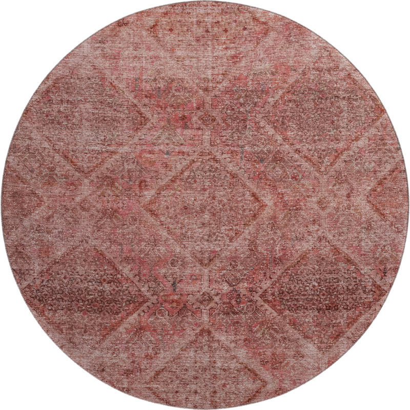 Premium Machine Washable Mayfield AMF2060 Geometric Rug, Pink, 8' Round