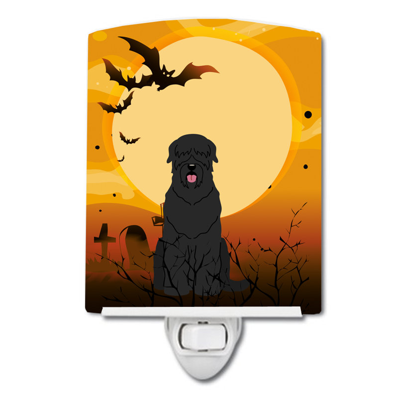 Éclairage de nuit en céramique halloween basset hound, Terrier russe noir