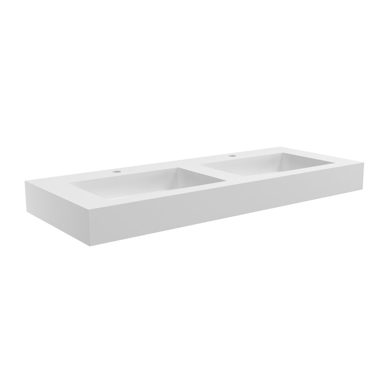 Lavabo pour salle de bain mural double flottant FRALIMK Rectangle à surface solide avec trou pour robinet