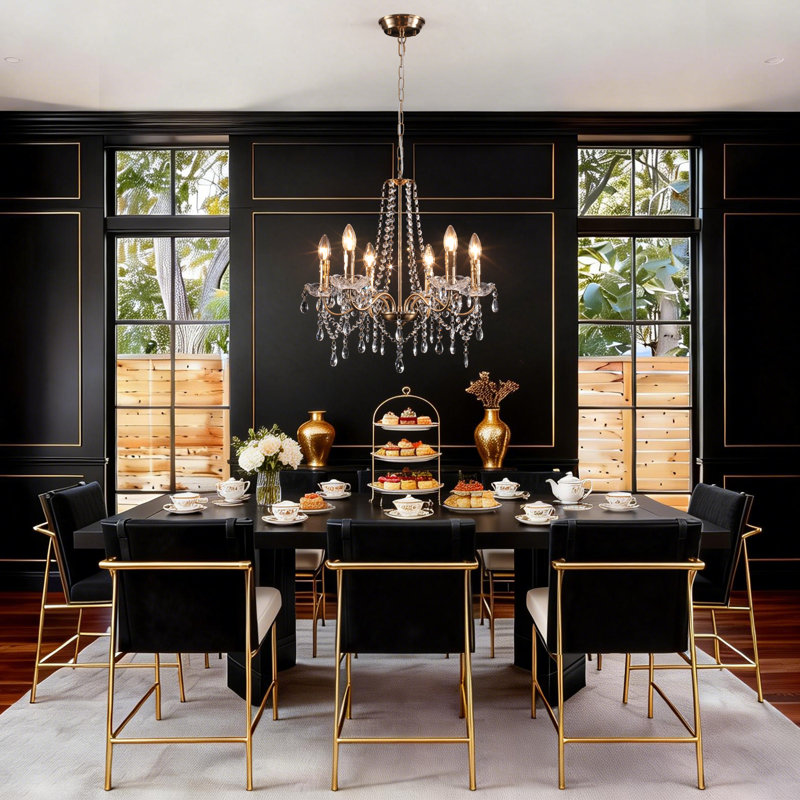 6-Light Classic / Traditional Gold Crystal Chandelier French Country Pendant Lighting For Living Room, Wedding, Island, Bedroom, Hallway,Foyer