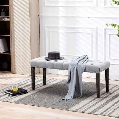 Gris, banc rembourré, entrée, salle à manger, coussin en velours, pieds en bois d'hévéa, assemblage facile, protection des planchers, rembourrage en éponge de 18,81 po de hauteur, capacité de 330 lb