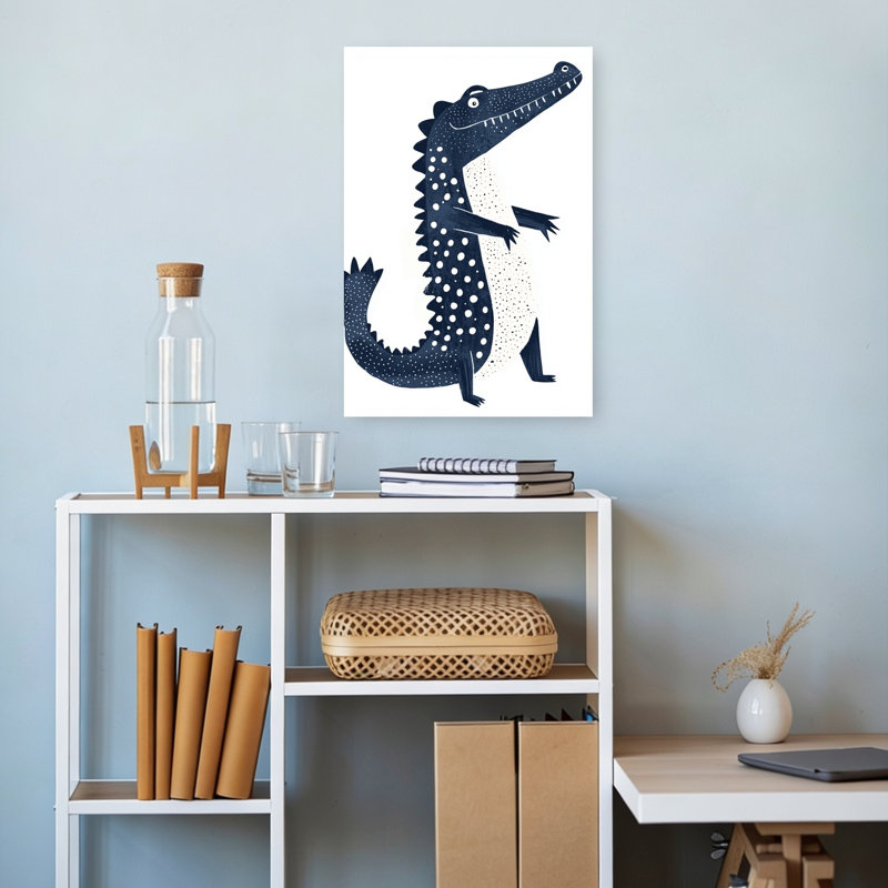 Polka Dot Crocodile Modern Playful Whimsical Alligator Crocodile Wall Art Print 1 Piece Wrapped Canvas Wall Art