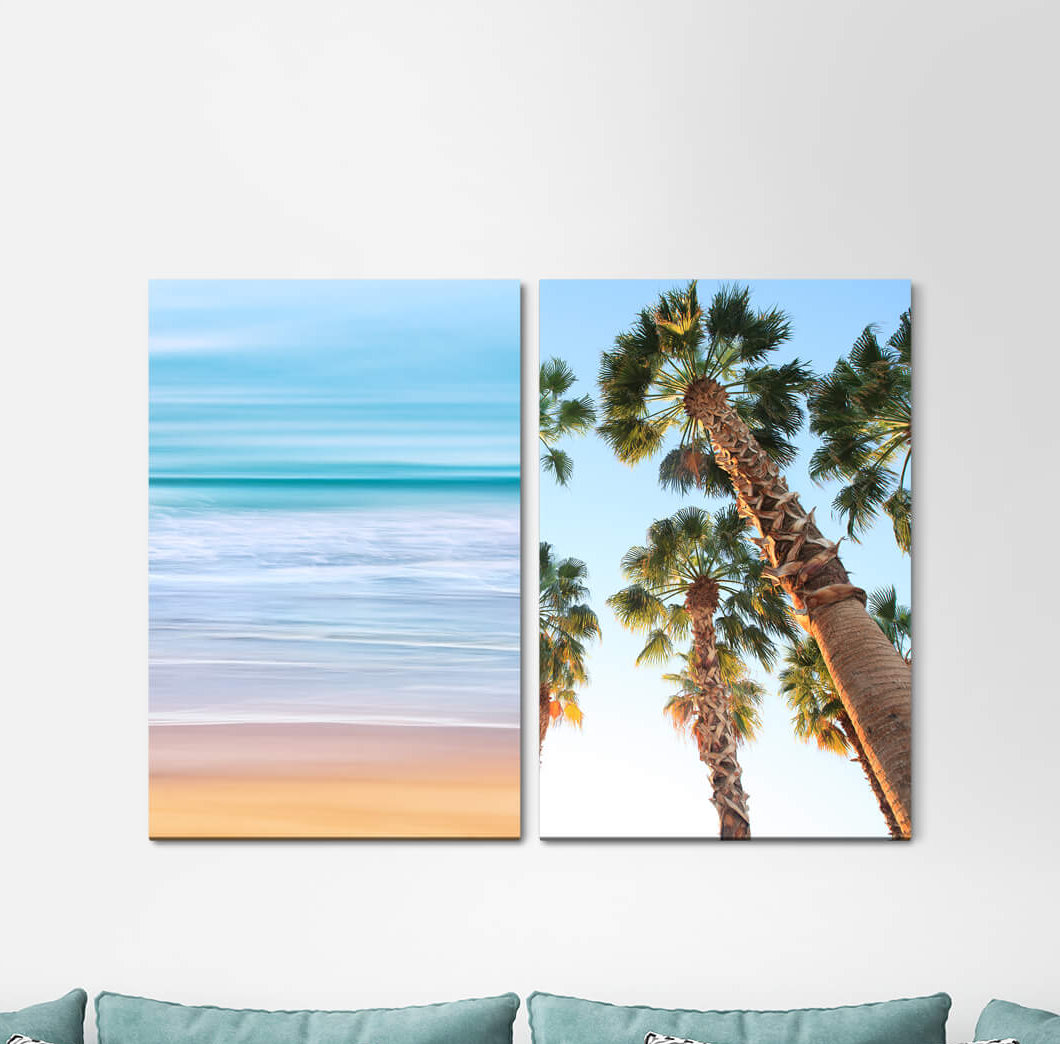 2-tlg. Leinwandbilder-Set - Fotografie „Palm Trees Beach Sea Summer Sun Caribbean Dreamlike”