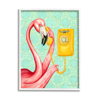 " Flamingo Using Retro Telephone Patterned Flower Motif " by Amelie Legault
