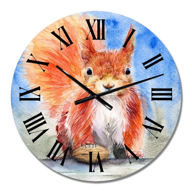 Mignon écureuil roux sur fond bleu - horloge murale traditionnelle, Moyen