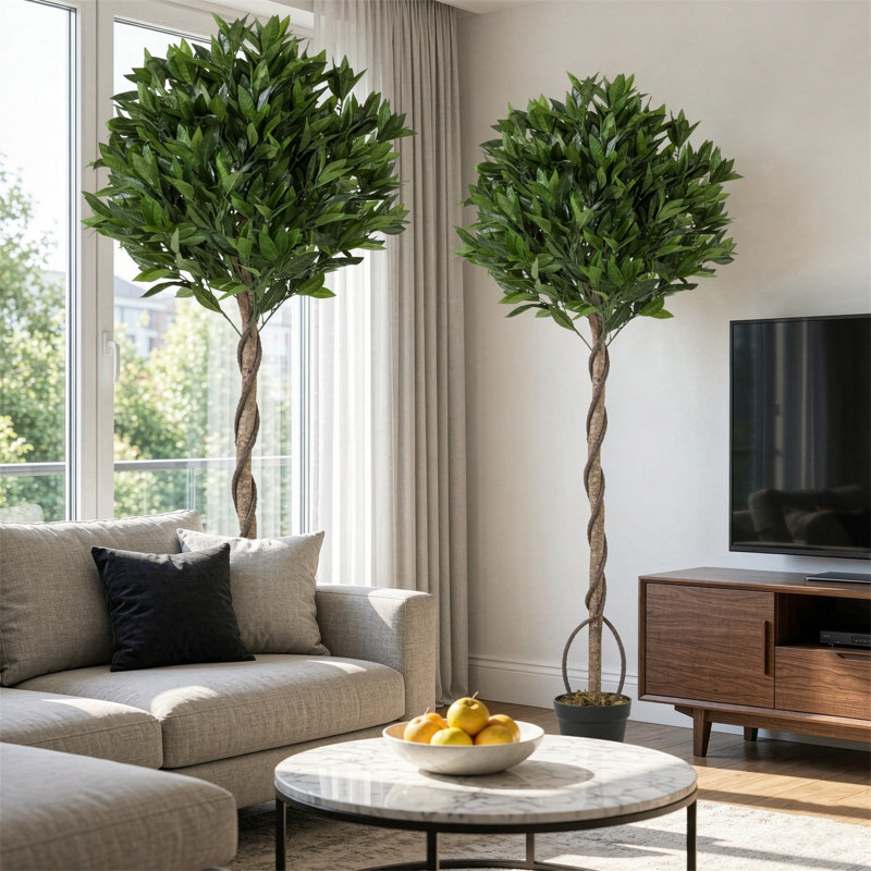 150 cm H Faux Tree Plant in Cement Freestanding  Planter