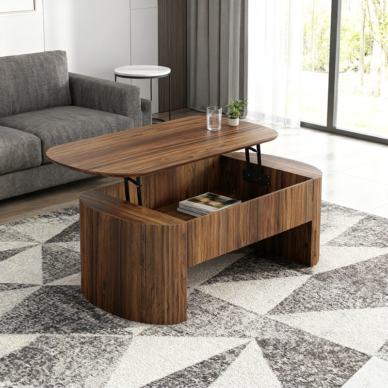 Table basse à plateau relevable de 47 pouces avec compartiment caché et tablette de rangement pour le salon