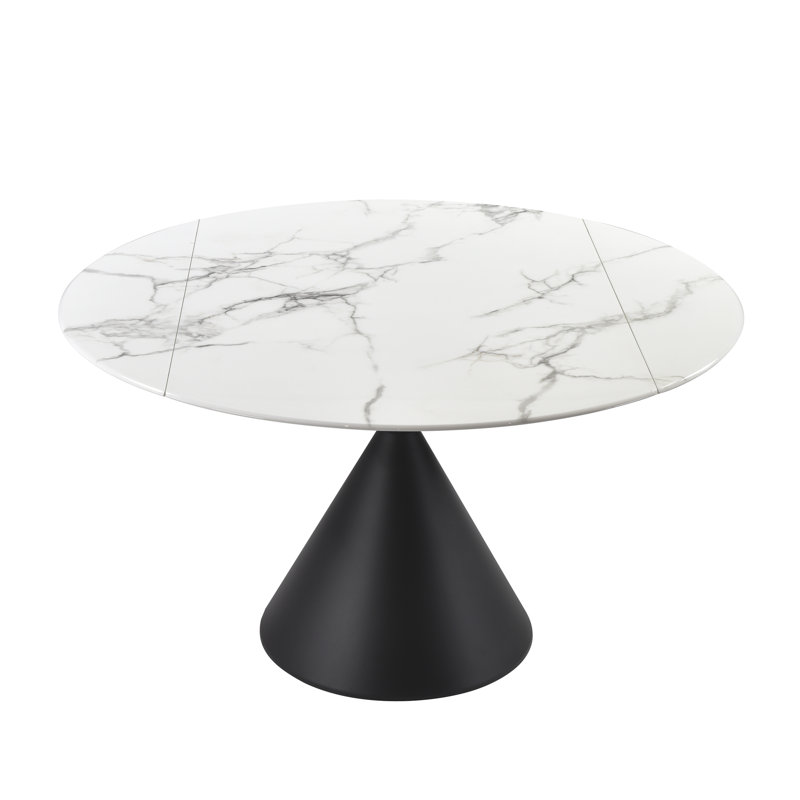 Buckingham Modern Extendable Round Dining Table With White Sintered Stone Table Top - Seats Up To 4