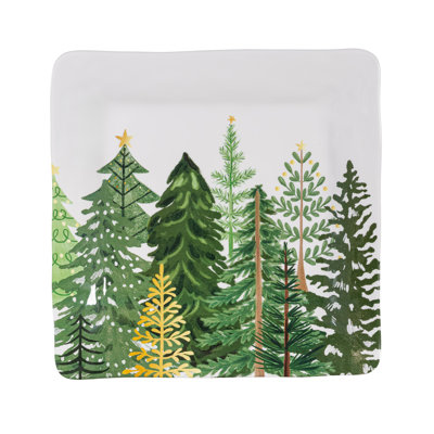 Shades of Green Trees Melamine Square Platter