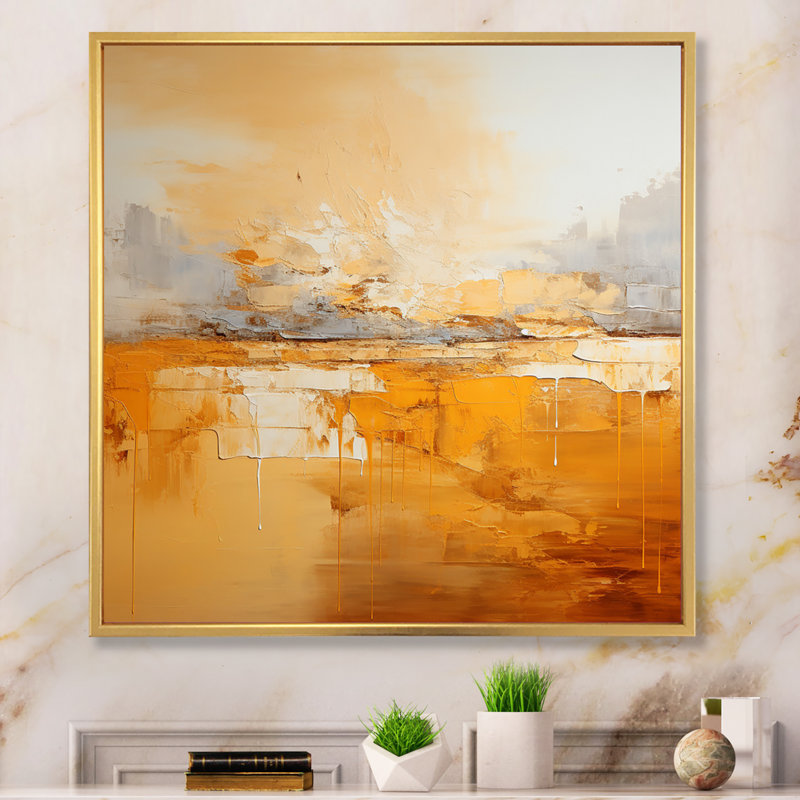 " Amber Glow I ", 30" H x 30" W x 1" D, Gold Picture Framed