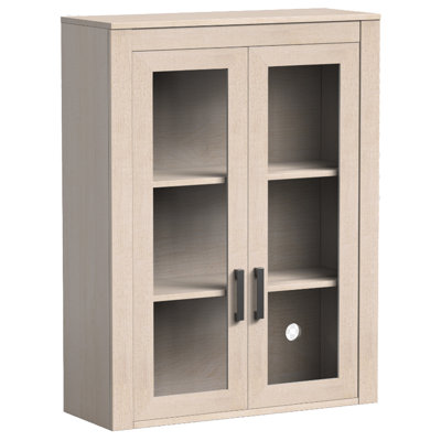 Modern Farmhosue 3-Column Upper Bookcase Components With Glass Door,Beige
