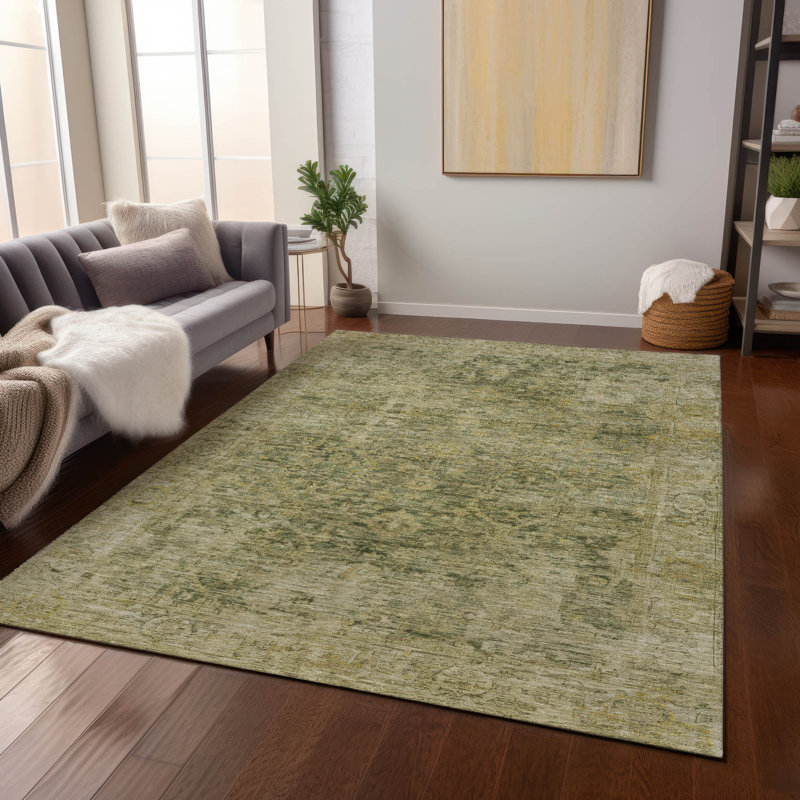 Tapis vert intérieur / extérieur lavable à la machine Xhevrie, Rectangle 9 pi x 12 pi