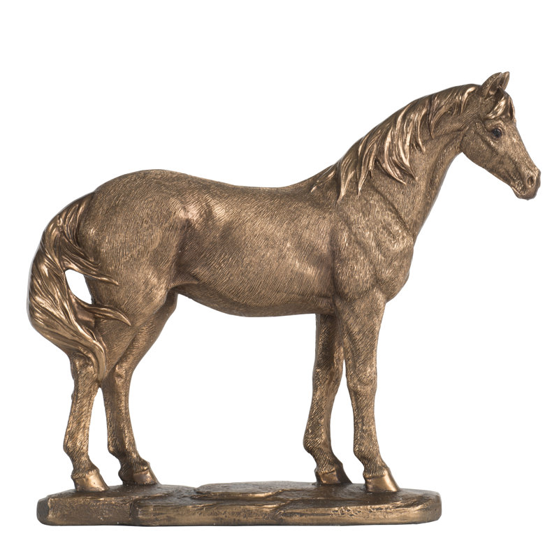 Realistic Polyresin Horse Sculpture with Copper Finish, 7” Tall Farmhouse Figurine, Decorative Equestrian Statue for Mantel, Tabletop, or Centerpiece Display 