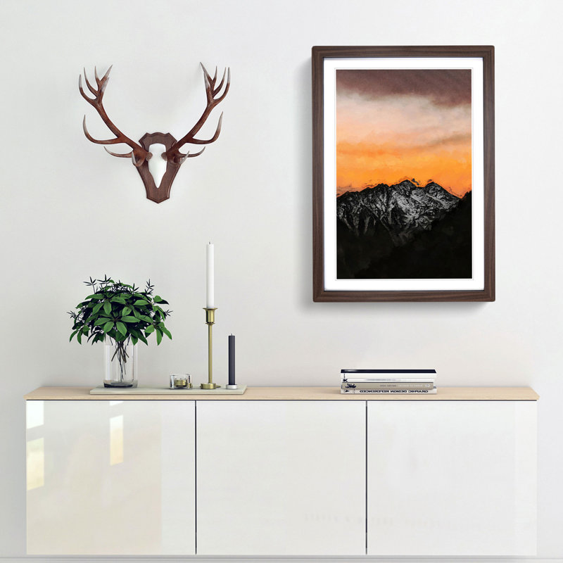 Orange Sky Above Mountains in Italy - Picture Frame Graphic Art Print, 87cm H x 62cm W x 2cm D, Walnut Framed