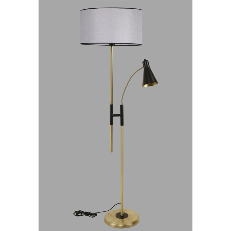 Luro Modern Floor Lamp with Metal Body, Light Grey Fabric Cap, 65.0 in Height | Chrome Coating, E 27 Socket (Max 60 W) | Stylish Design for Living Room & Bedroom, Durable Electrostatic Oven Dried Paint Finish