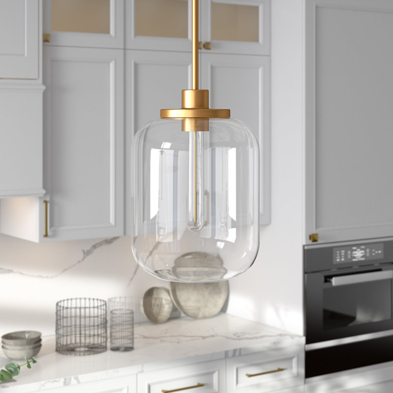 Aleanna 9.62" Wide Pendant with Glass Shade, Brass, Clear