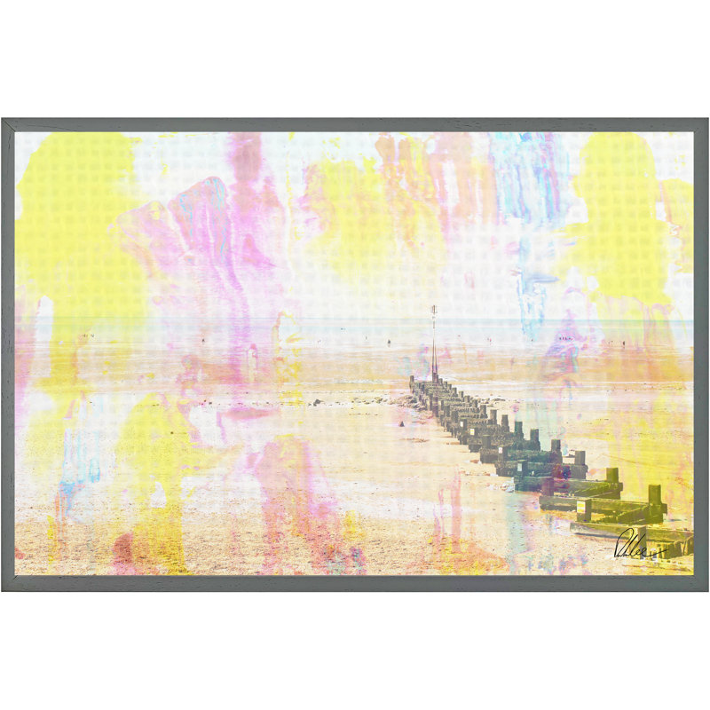 Colourful Beach - Single Picture Frame Print, 76cm H x 114cm W x 4cm D, Grey