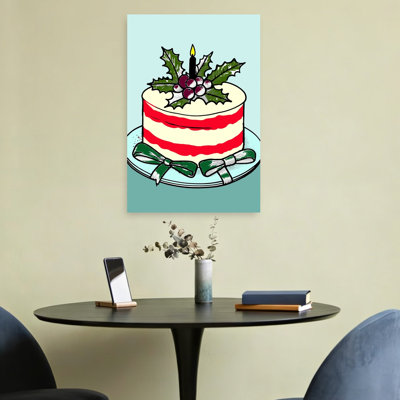 Festive Holly Cake Contemporary Winter Wall Art Print