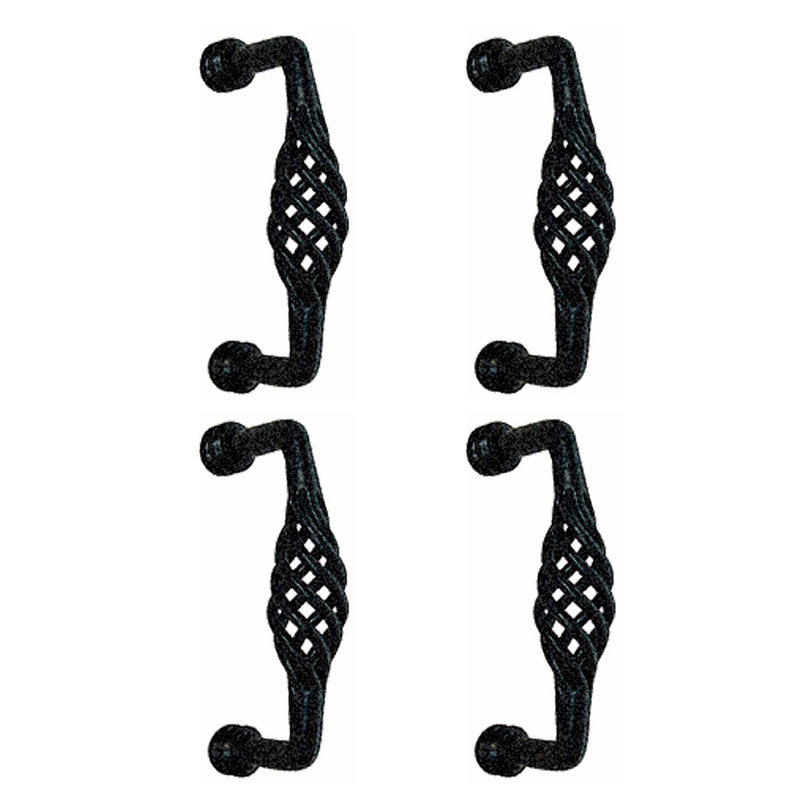 Black Wrought Iron Birdcage Cabinet Pulls with Mounting Hardware