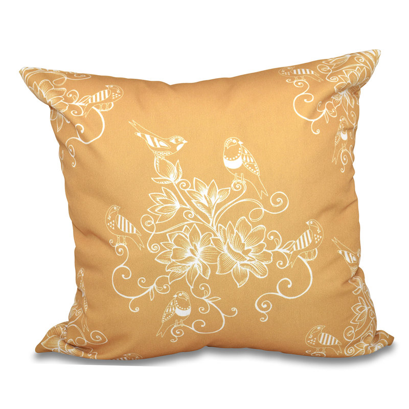 Housse et insert de coussin carré d'extérieur Botanical Blooms Morning Birds, 18 po x 18 po, Or