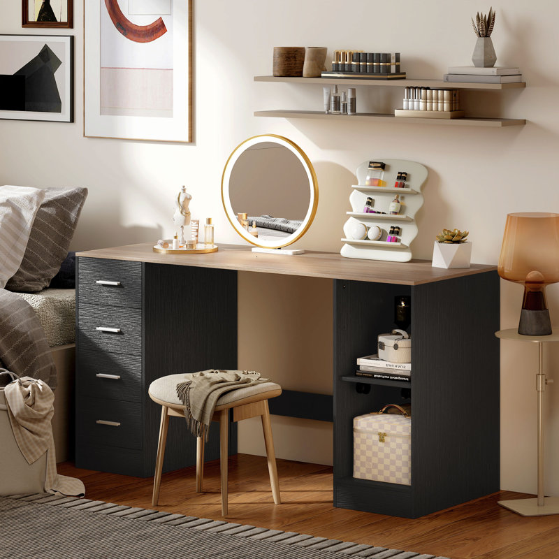 Bureau d'ordinateur avec 4 tiroirs réversibles, bureau 55 po, noir, Noir