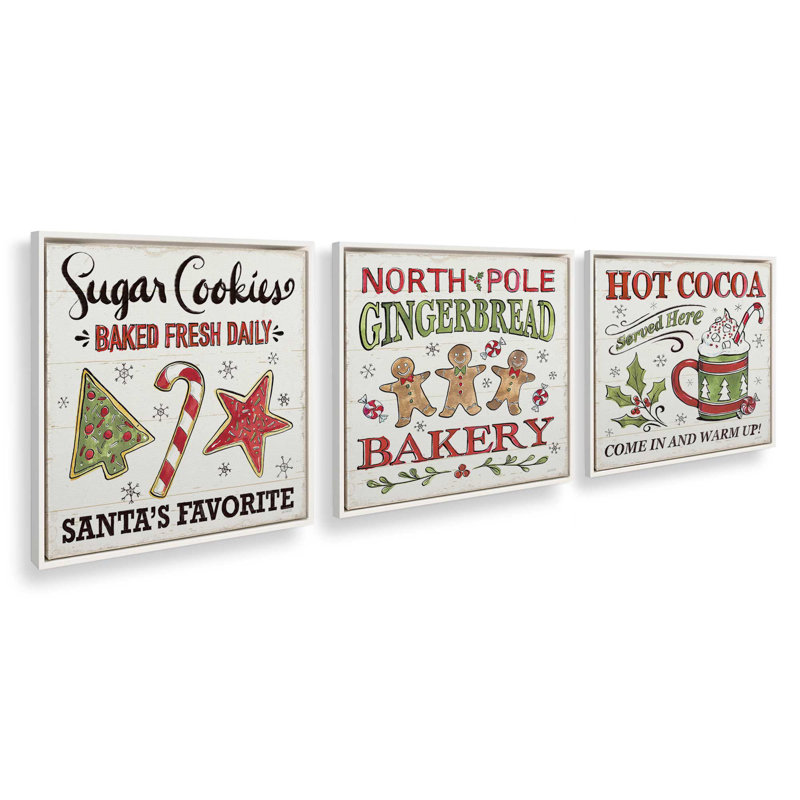 «Santa's Favorite Sugar Cookies», ensemble de 3 impressions sur toile, H 17 po x l 51 po, Blanc opaque