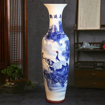 Paysage 70,87 "en céramique peinte à la main Jingdezhen avec grues et figurine de longévité