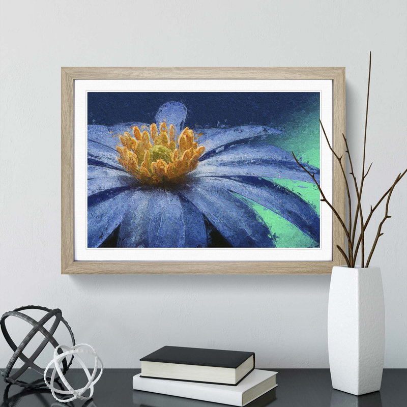 Anemone Flower In Blue - Single Picture Frame Painting, 24cm H x 33cm W x 2cm D, Oak Framed