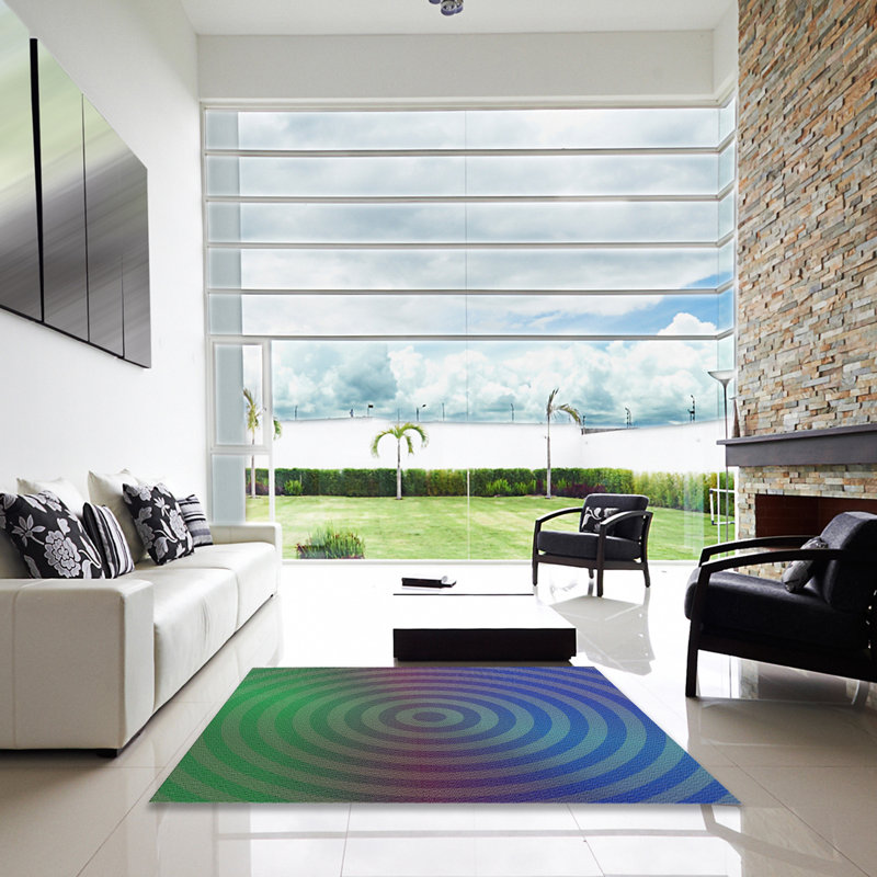 Bleu/vert abstrait Tapis décoratif, Carré 6 pi