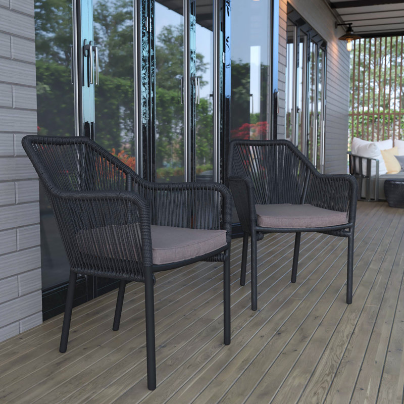 Avamarti Stackable Woven Patio Chair with Cushions, Gray, Black