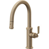 Pull-Down Kitchen Faucet With Button Sprayer - Low Arc Spout