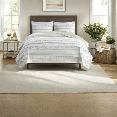 Ensemble de literie réversible en microfibre, style campagnard bleu taupe pour la maison