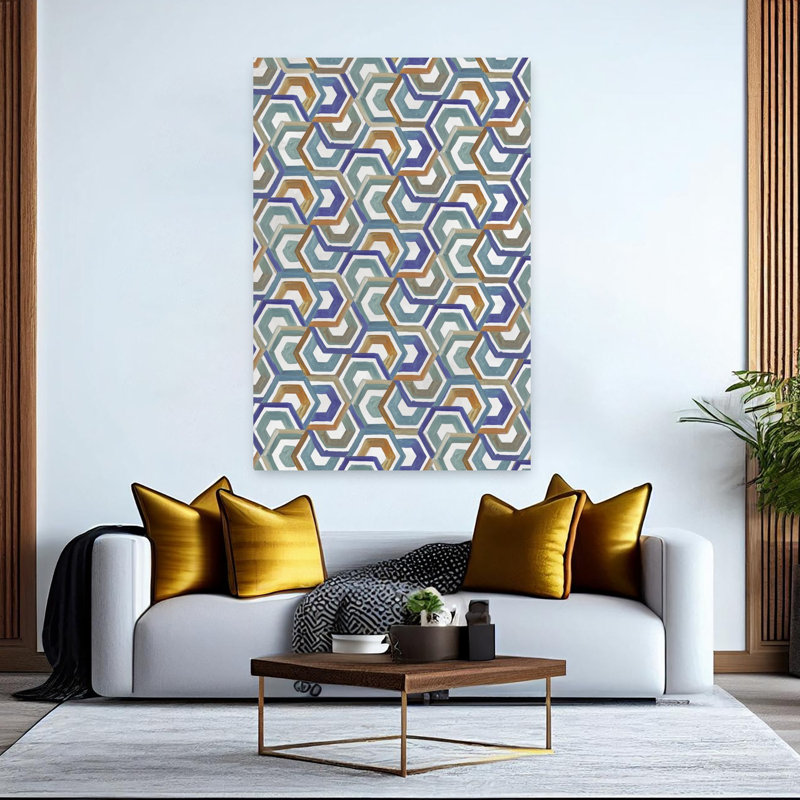 Art géométrique contemporain abstrait brodé Opulence II, H 60 po x l 40 po