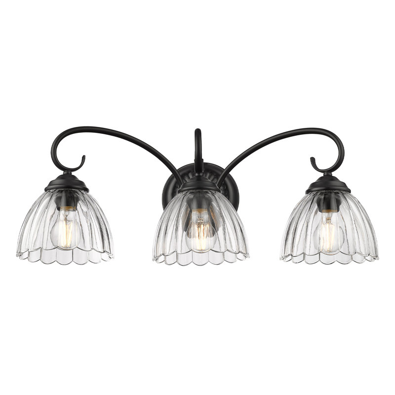 Marcinda 3-Light Vanity Light with Clear Glass, Matte Black