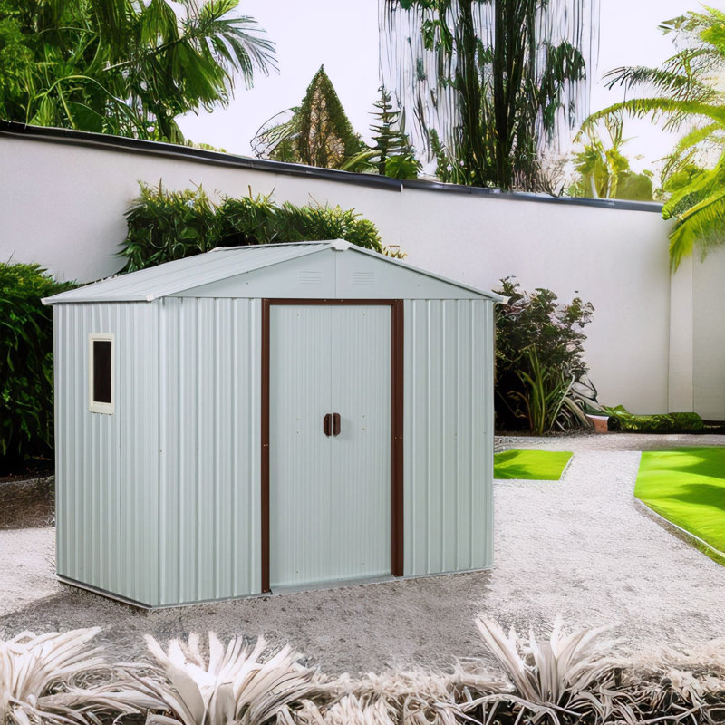 Outdoor Metal Storage Shed, White, 6 ft. W x 5 ft. D