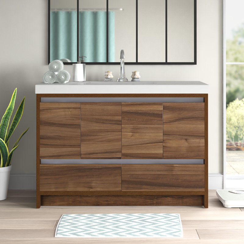 48.5" Single Bathroom Vanity With Cultured Marble Top, Caramel Mist