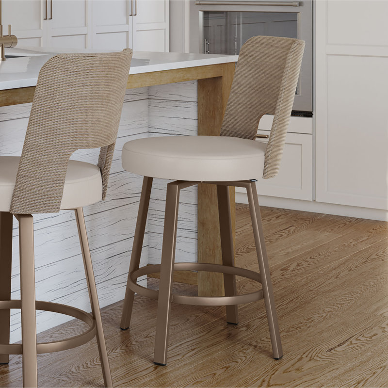 Arshavir Swivel Counter and Bar Stool with Seagrass Backrest, Bronze, Bar Stool (29.5" Seat Height)