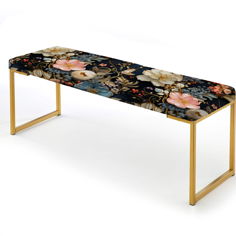 Eclectic Upholstered Gold Bench, Eclectic Flower Patchwork Melody