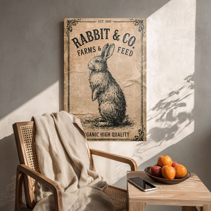 «Rustic Vintage Rabbit Farm», reproduction sur toile - Urban Studio, 36 * 24 pouces (90 * 60 * 2cm)