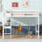Twin High Loft Bed, Rubber Wood  Loft Bed With Safety Guardrail, Built-In Desk, Ladder,White-87897587