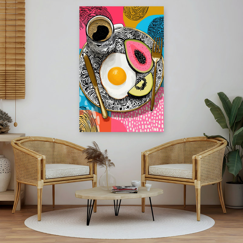 Vibrant Breakfast Plate Abstract Colorful Modern Fruit Tropical Wall Art Print 1 Piece Wrapped Canvas Wall Art