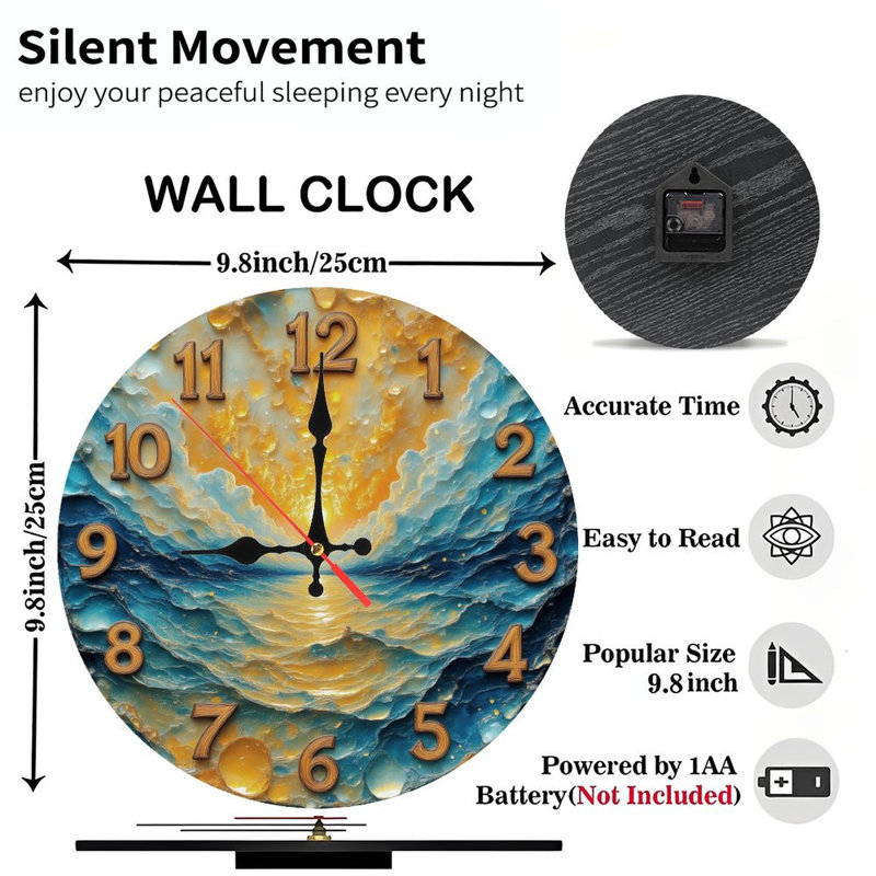 Horloge avec coucher de soleil et paysage marin