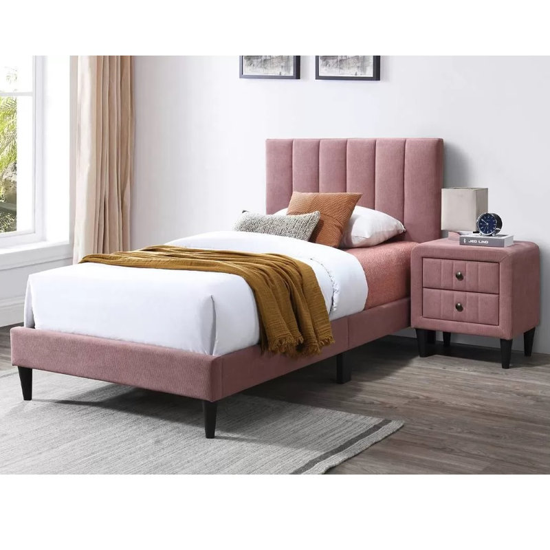 Lit simple tapissier en tissu brossé, Rose