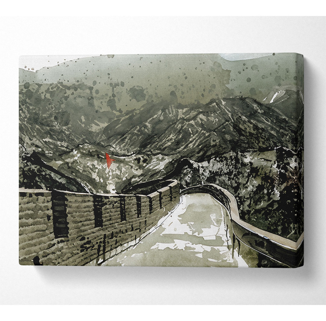 Die Chinesische Mauer in Sepia - Kunstdrucke auf Segeltuch