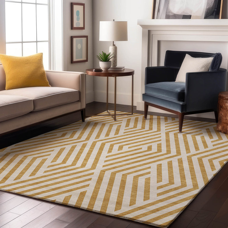 Tapis doré de qualité supérieure lavable à la machine Cerrito AMF550, Rectangle 5 pi x 7 pi 6 po