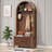 Walnut Wood-Colored Farmhouse Style Entryway Coat Rack, Four-In-One Multi-Functional, With Hooks, Shoe Rack, Bench, And Hallway Compatibility.-299365113