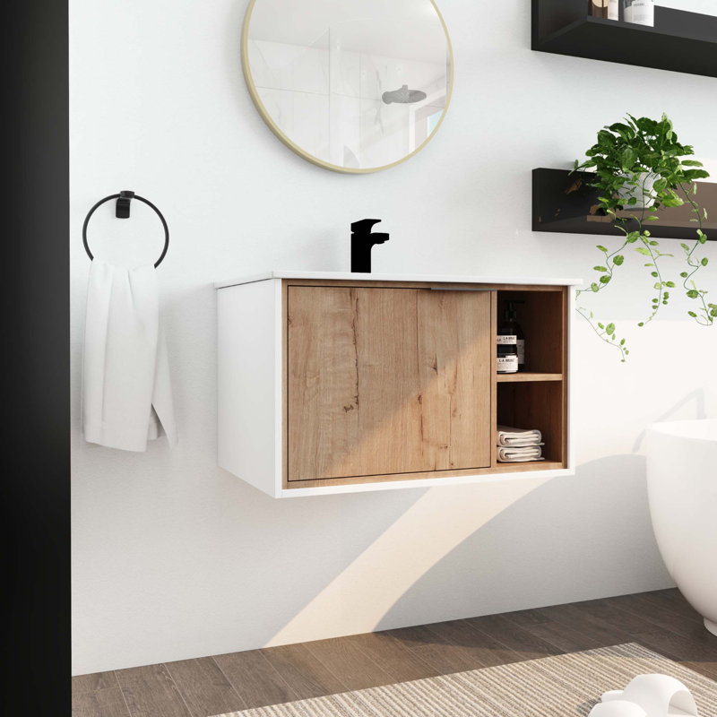 Meuble-lavabo mural moderne avec lavabo en céramique et porte d'armoire à fermeture en douceur Modern