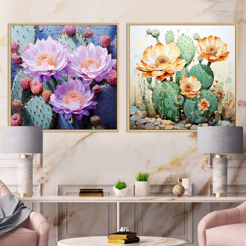 Malachi - Floral Square Collage Set Of 2, Brown Floater Framed, 36" H x 73" W