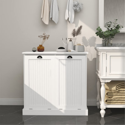 Two-Compartment Tilt-Out Laundry Sorter Cabinet-White by Winston Porter
