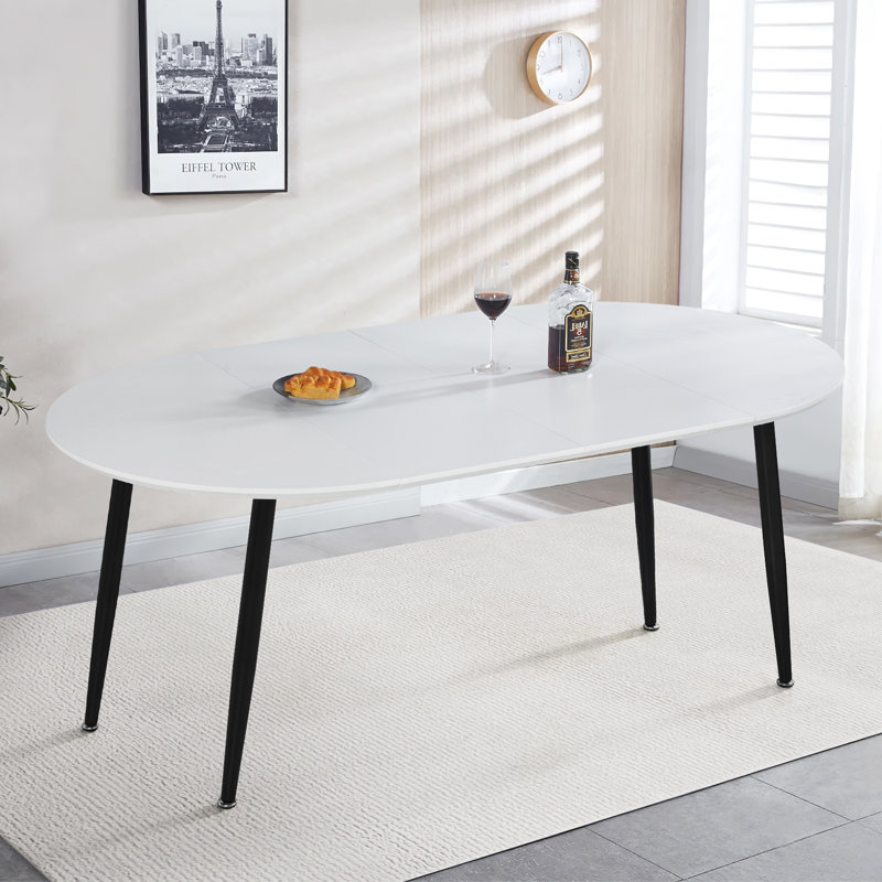 Table de salle à manger extensible, Blanc, Noir, noir, noir, noir